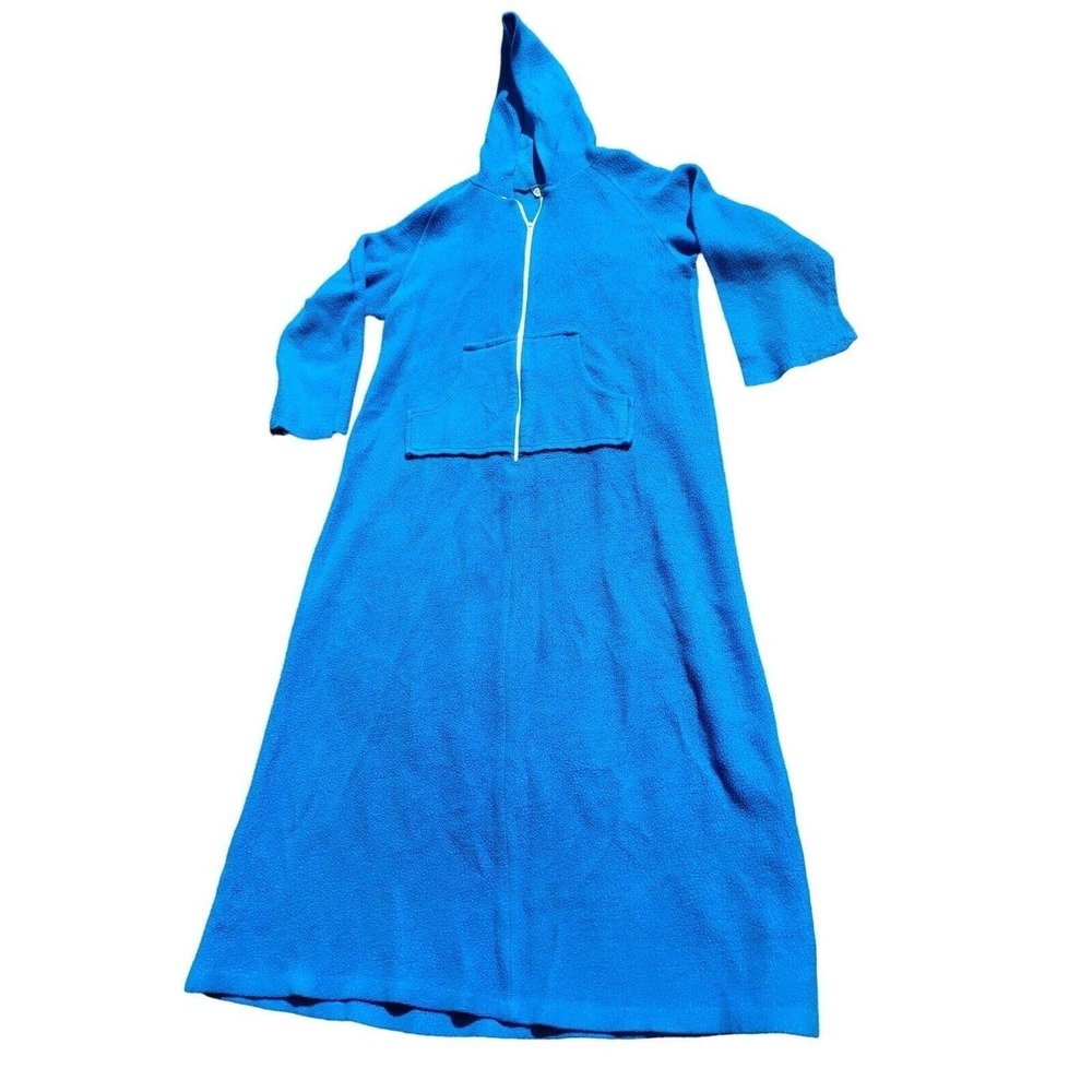 Vintage Sears Roebuck‎ Blue Fleece Robe Womens Sz L Sleepwear Loungewear 80s